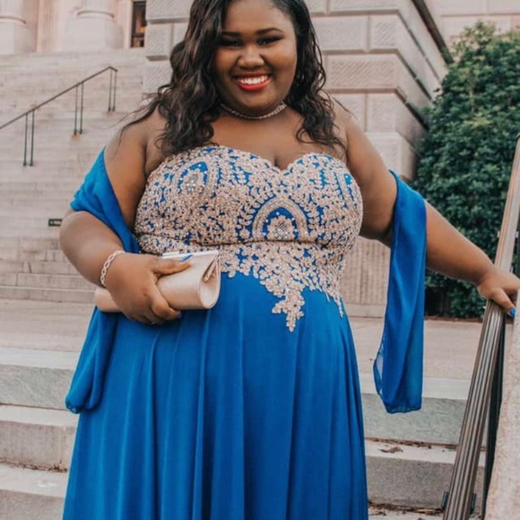 Plus size Royal Blue & Gold Prom Dress‼️ - Picture 1 of 5